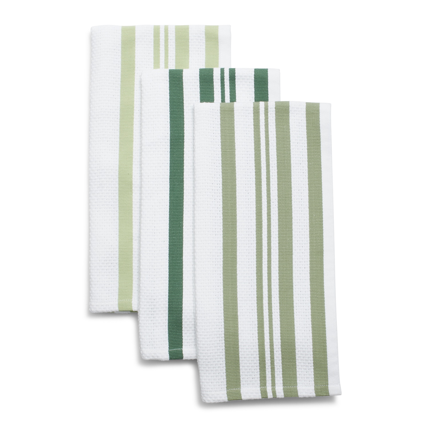 slide 1 of 1, Sur La Table Striped Basketweave Kitchen Towels, Green, 3 ct
