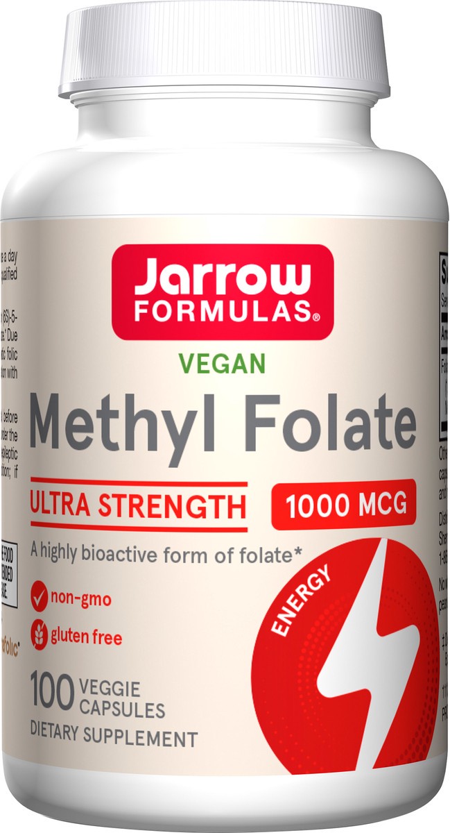 slide 2 of 4, Jarrow Formulas Methyl Folate 1000 mcg - 100 Veggie Caps - Highly Biologically Active Form of Folate - 4th Generation Folic Acid Technology - 100 Servings, 1 ct