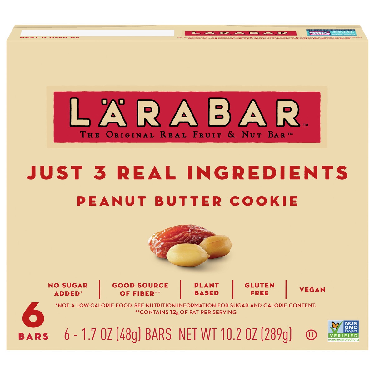 slide 1 of 9, LÄRABAR Peanut Butter Cookie, Gluten Free Vegan Fruit & Nut Bars, 6 ct, 6 ct
