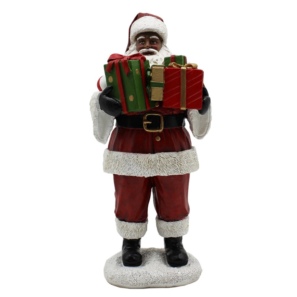 slide 1 of 1, Holiday Home Ethnic Santa Statue with Gifts, 12 in