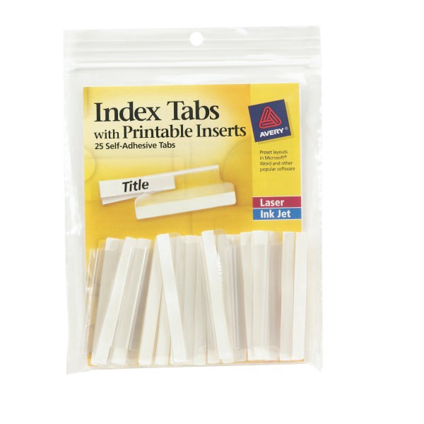 slide 1 of 4, Avery Self-Adhesive Tabs with White Printable Inserts, Two Inch, Clear Tab, 25 ct