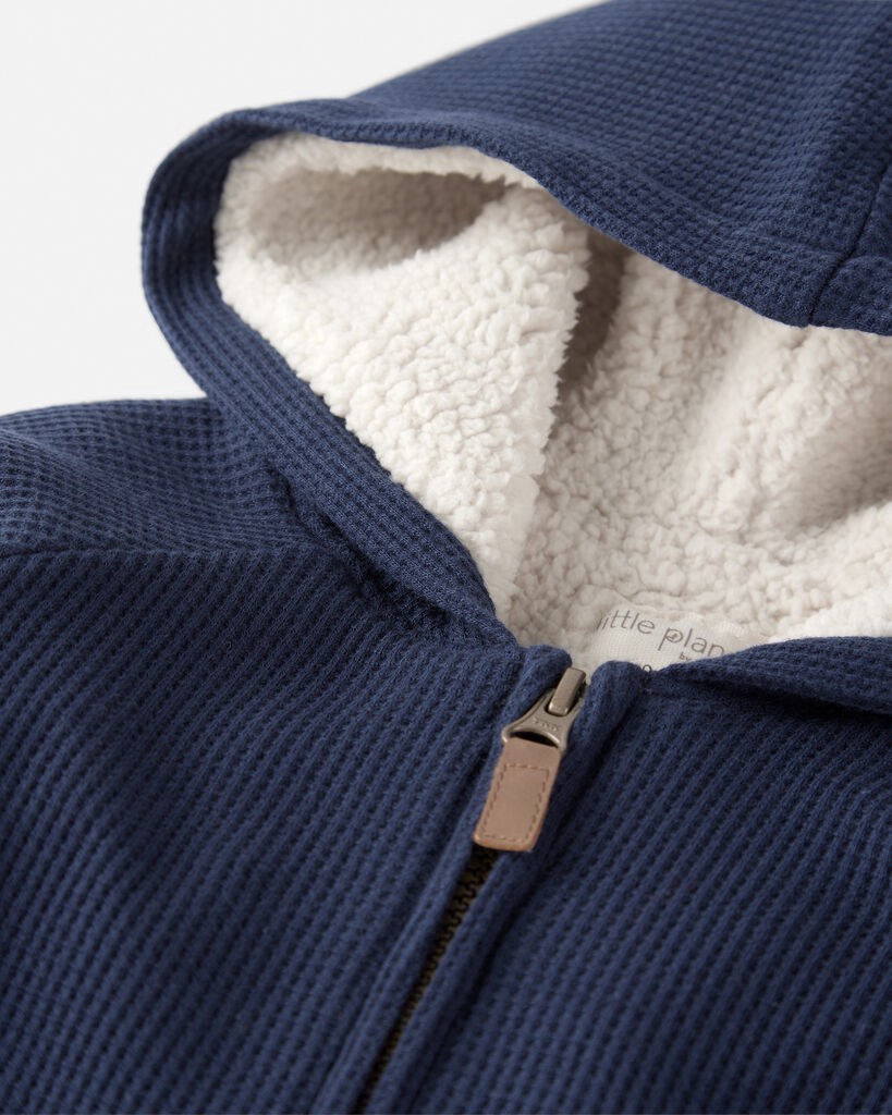 slide 4 of 4, Littleplanet Baby Waffle Knit Hooded Jacket Made with Organic Cotton Navy NB, 1 ct