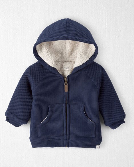 slide 1 of 4, Littleplanet Baby Waffle Knit Hooded Jacket Made with Organic Cotton Navy NB, 1 ct