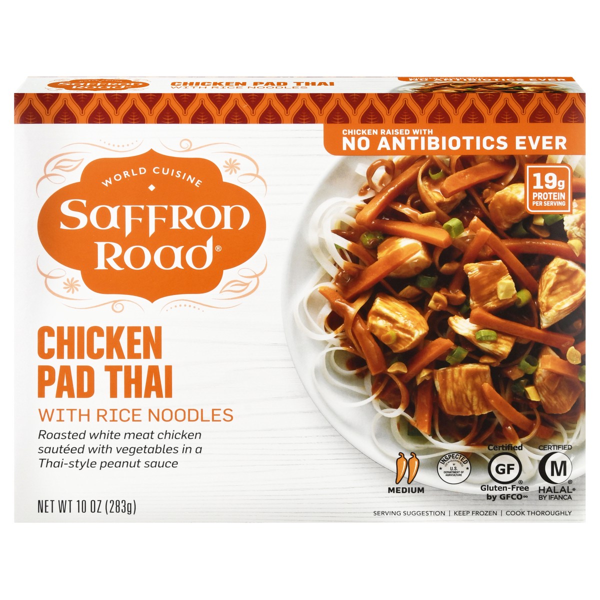 slide 1 of 14, Saffron Road Medium Chicken Pad Thai with Rice Noodles 10 oz, 10 oz