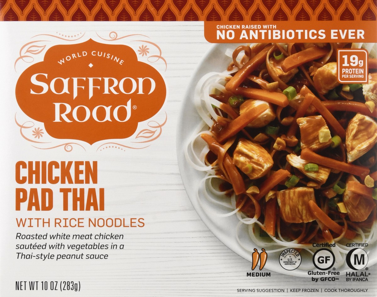 slide 6 of 14, Saffron Road Medium Chicken Pad Thai with Rice Noodles 10 oz, 10 oz