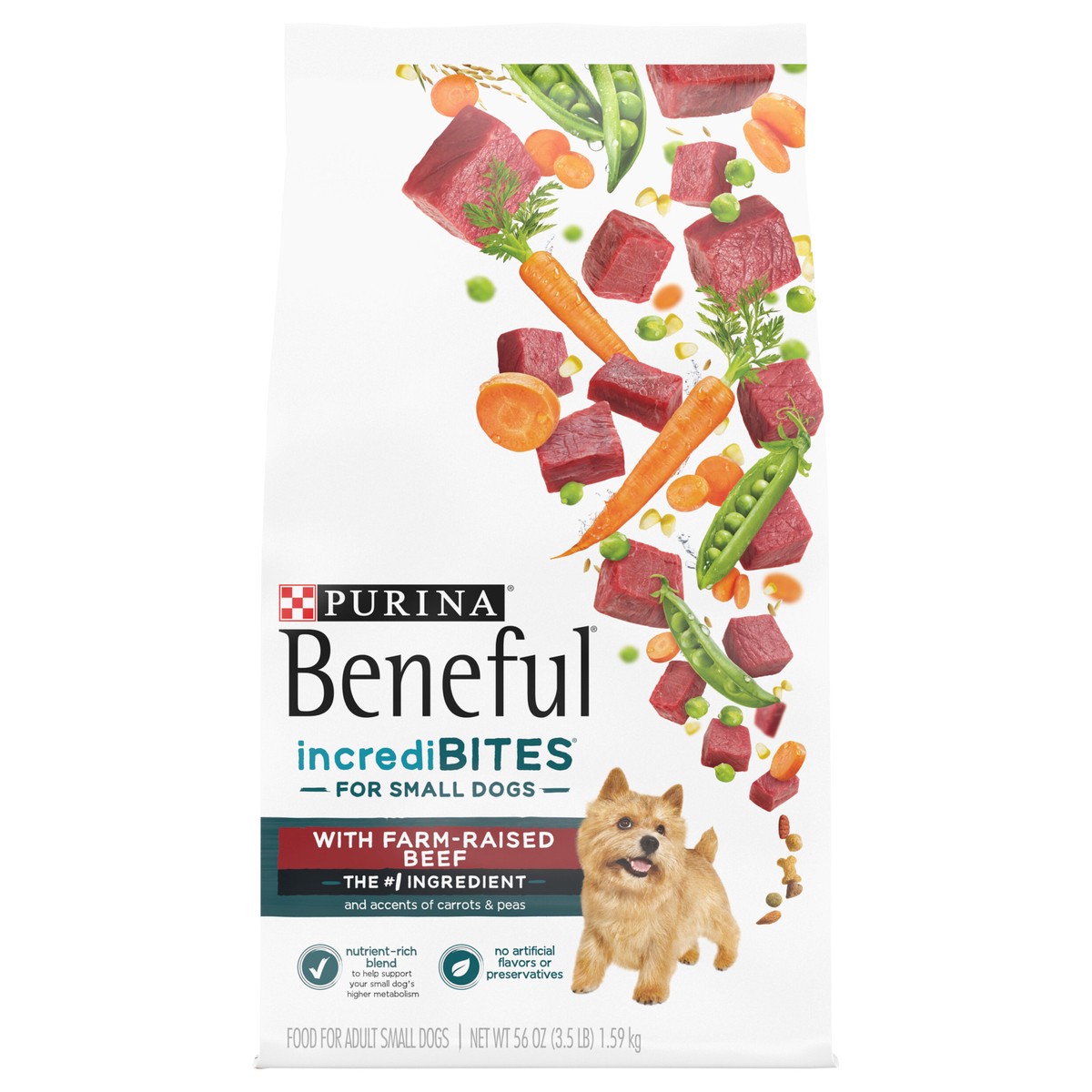 slide 1 of 9, Purina Beneful IncrediBites with Real Beef Small Dog Adult Dry Dog Food, 3.5 lb