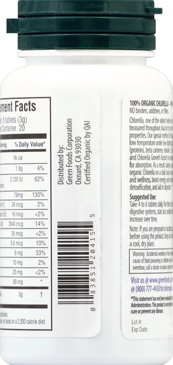 slide 2 of 3, Green Foods Chlorella Og, 120 ct