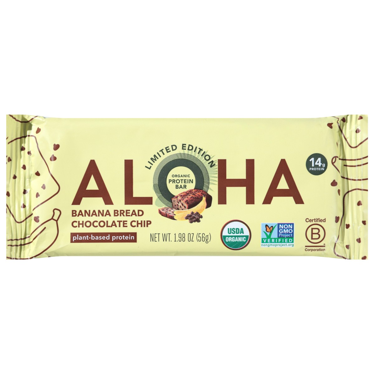 slide 1 of 14, Aloha Organic Banana Bread Chocolate Chip Protein Bar, 1.98 oz