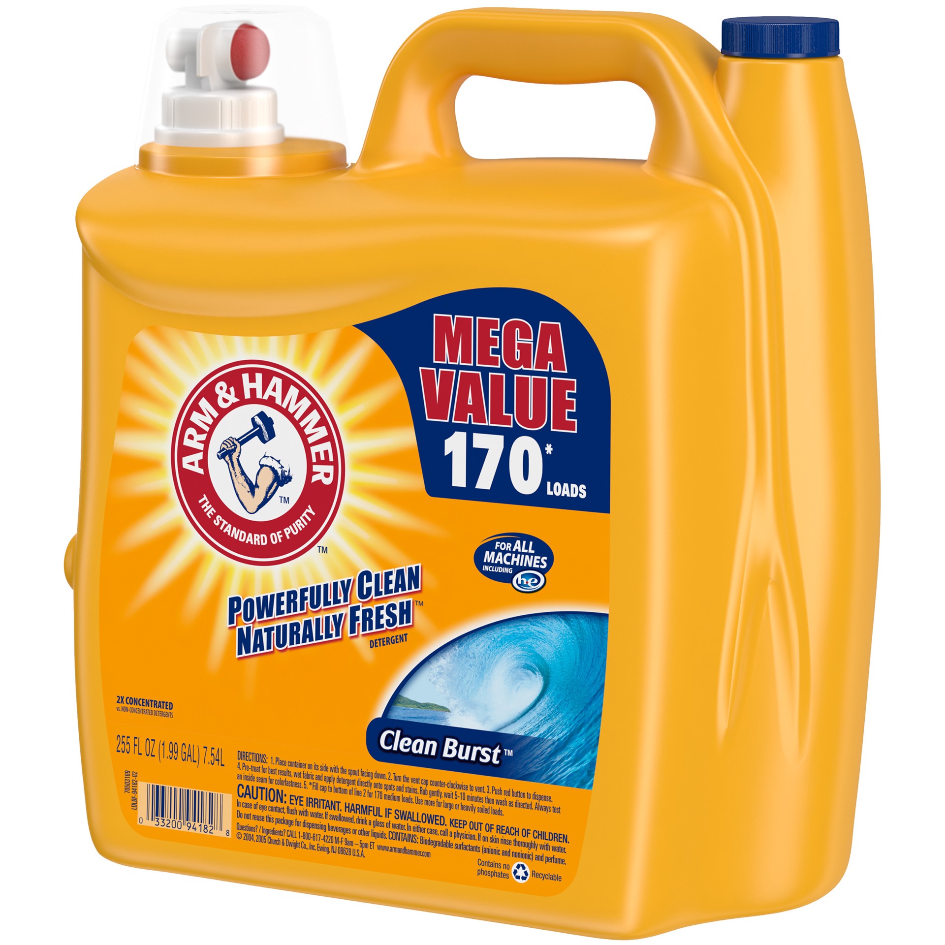 slide 2 of 4, Arm & Hammer Clean Burst, 170 Loads Liquid Laundry Detergent, 255 Fl oz, 255 oz