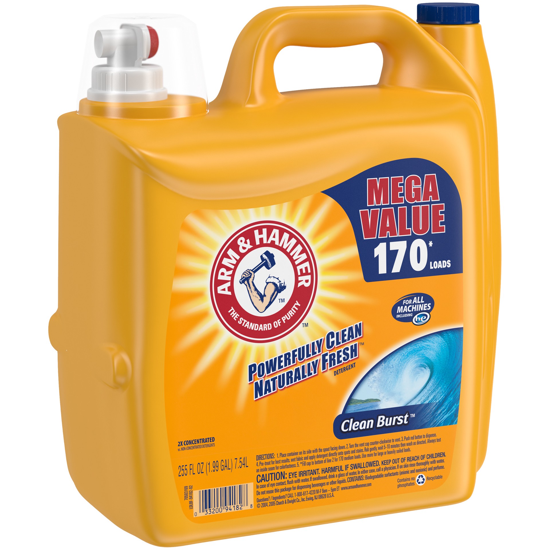 slide 3 of 4, Arm & Hammer Clean Burst, 170 Loads Liquid Laundry Detergent, 255 Fl oz, 255 oz