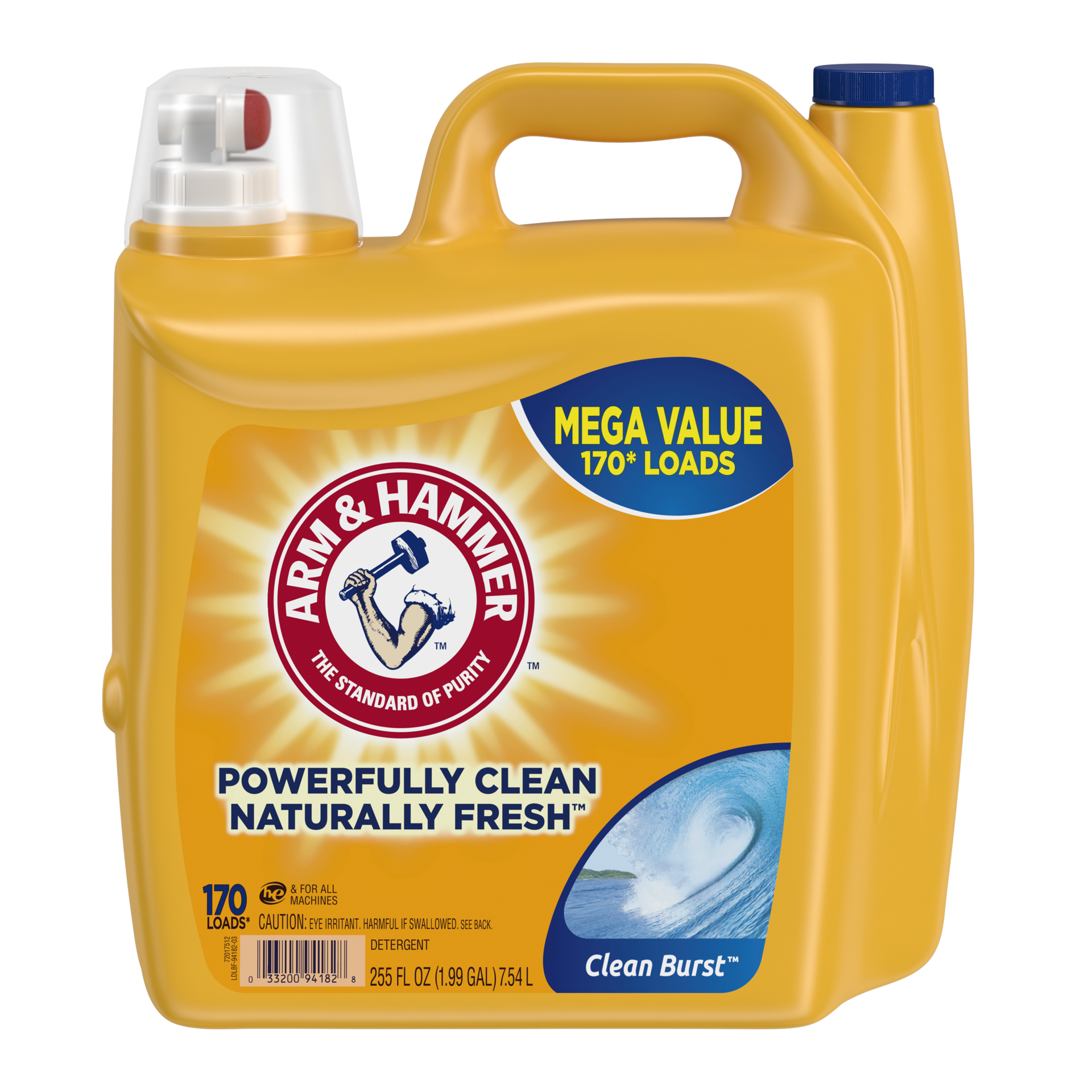 slide 1 of 4, Arm & Hammer Clean Burst, 170 Loads Liquid Laundry Detergent, 255 Fl oz, 255 oz