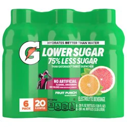 Gatorade Lower Sugar Electrolyte Beverage Fruit Punch Naturally Flavored 20 fl oz x 6 Count