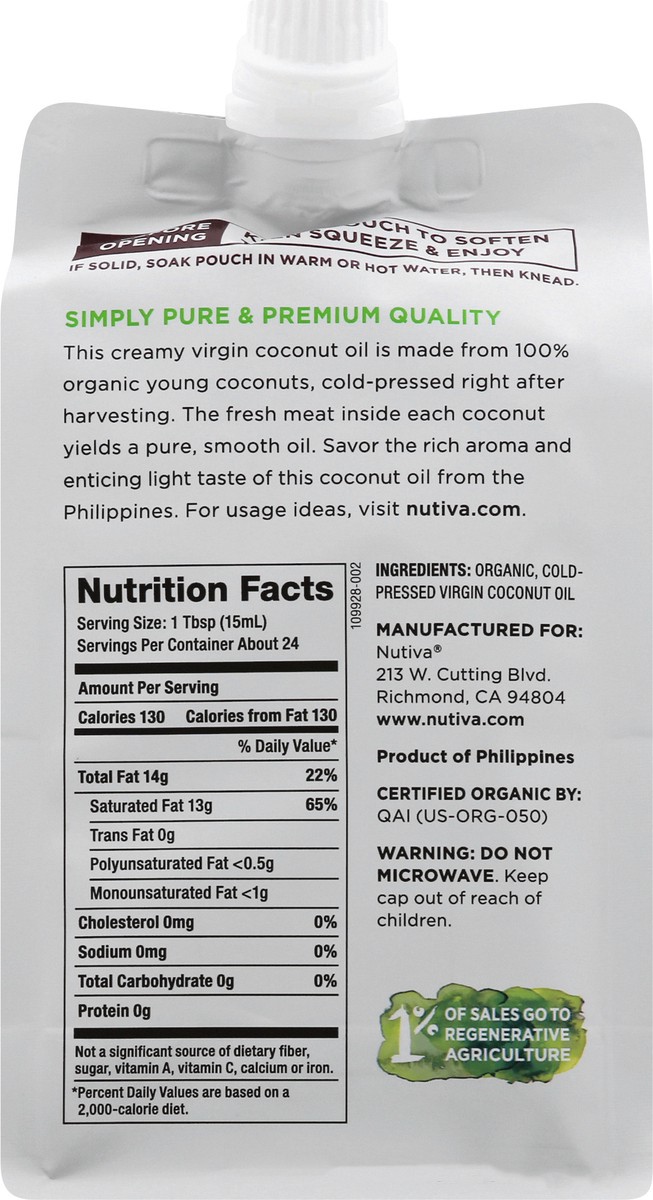 slide 2 of 13, Nutiva Nurture Vitality Organic Virgin Squeezable Coconut Oil 12 oz, 12 oz