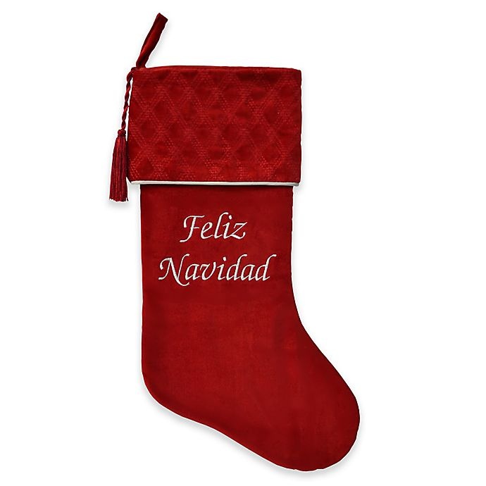 slide 1 of 1, Winter Wonderland Harvey Lewis Embroidered Velvet Feliz Navidad Stocking, 1 ct