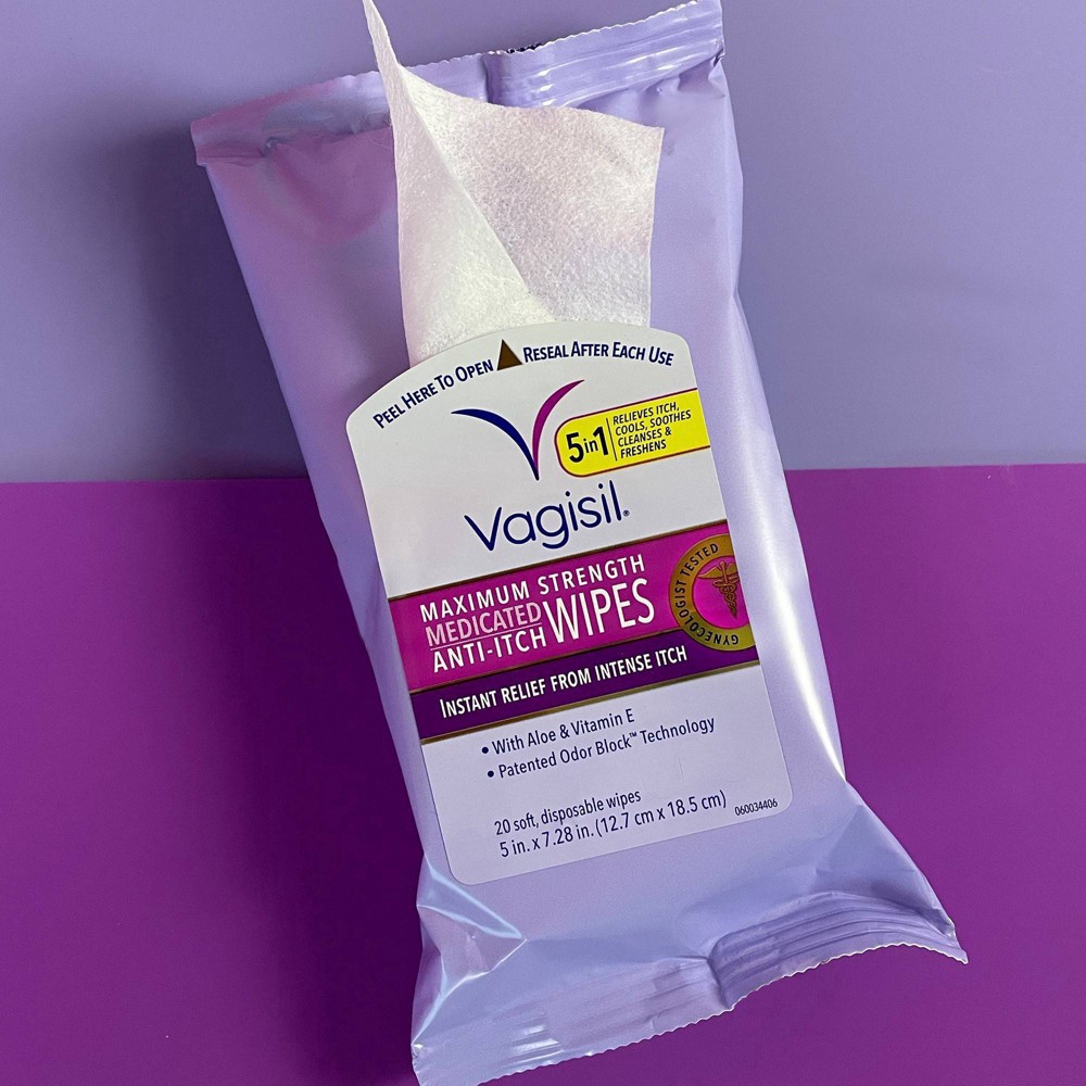 slide 33 of 60, Vagisil Maximum Strength Medicated Anti-Itch Wipes 20 ea, 20 ct