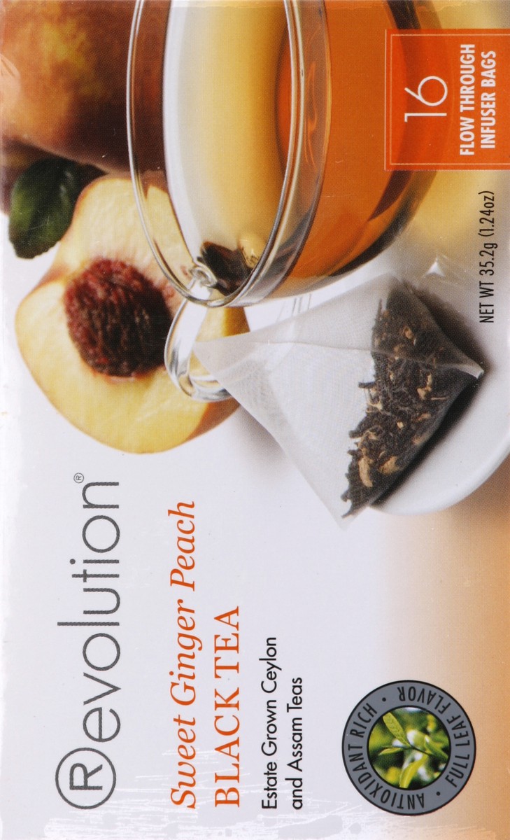 slide 6 of 6, Revolution Tea Tea, Black, Sweet Ginger Peach, Flow Through Infuser Bags, 16 ct