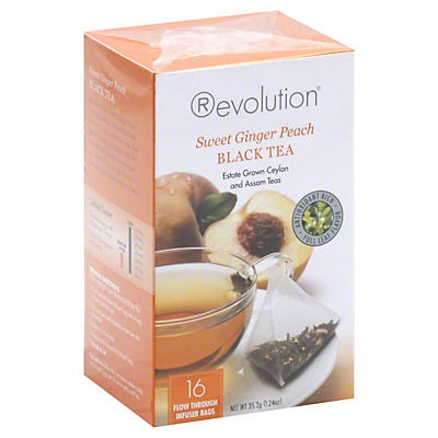 slide 1 of 6, Revolution Tea Tea, Black, Sweet Ginger Peach, Flow Through Infuser Bags, 16 ct