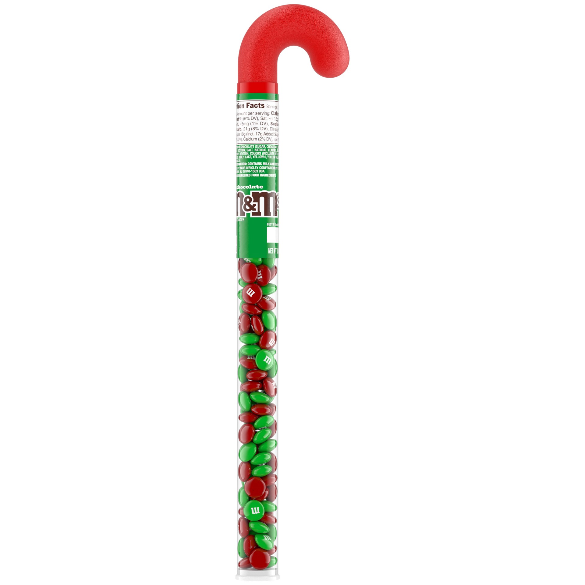 slide 1 of 7, M&M's Milk Chocolate Christmas Candy Cane, 3 oz Tube, 3 oz