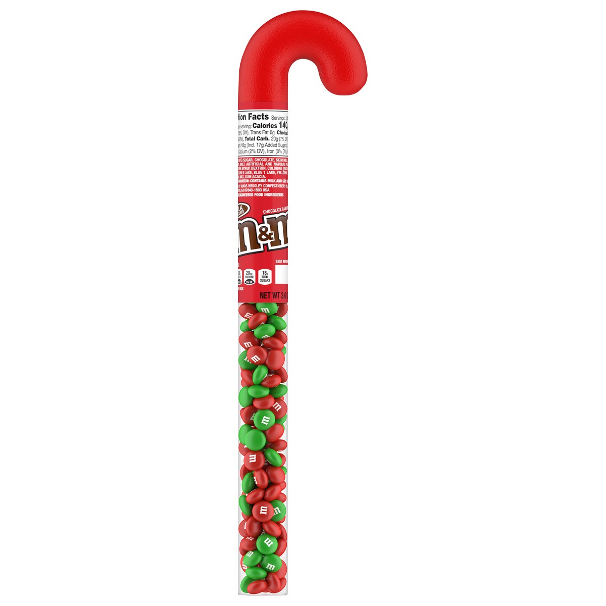 slide 1 of 7, M&M's Holiday Milk Chocolate Candy in Candy Canes Tube, 3-Ounce Cane, 3 oz