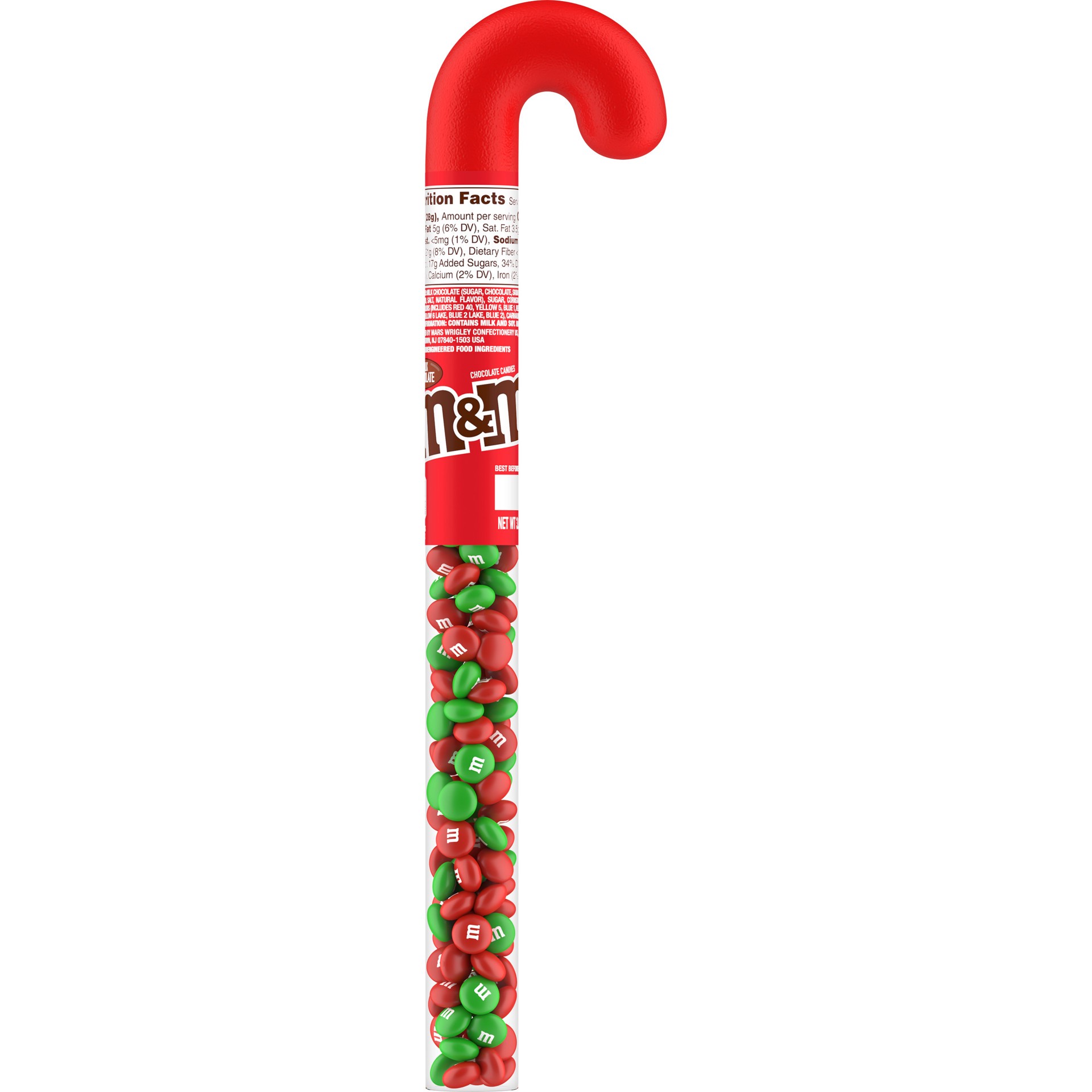 slide 1 of 7, M&M's Milk Chocolate Christmas Candy Cane, 3 oz Tube, 3 oz