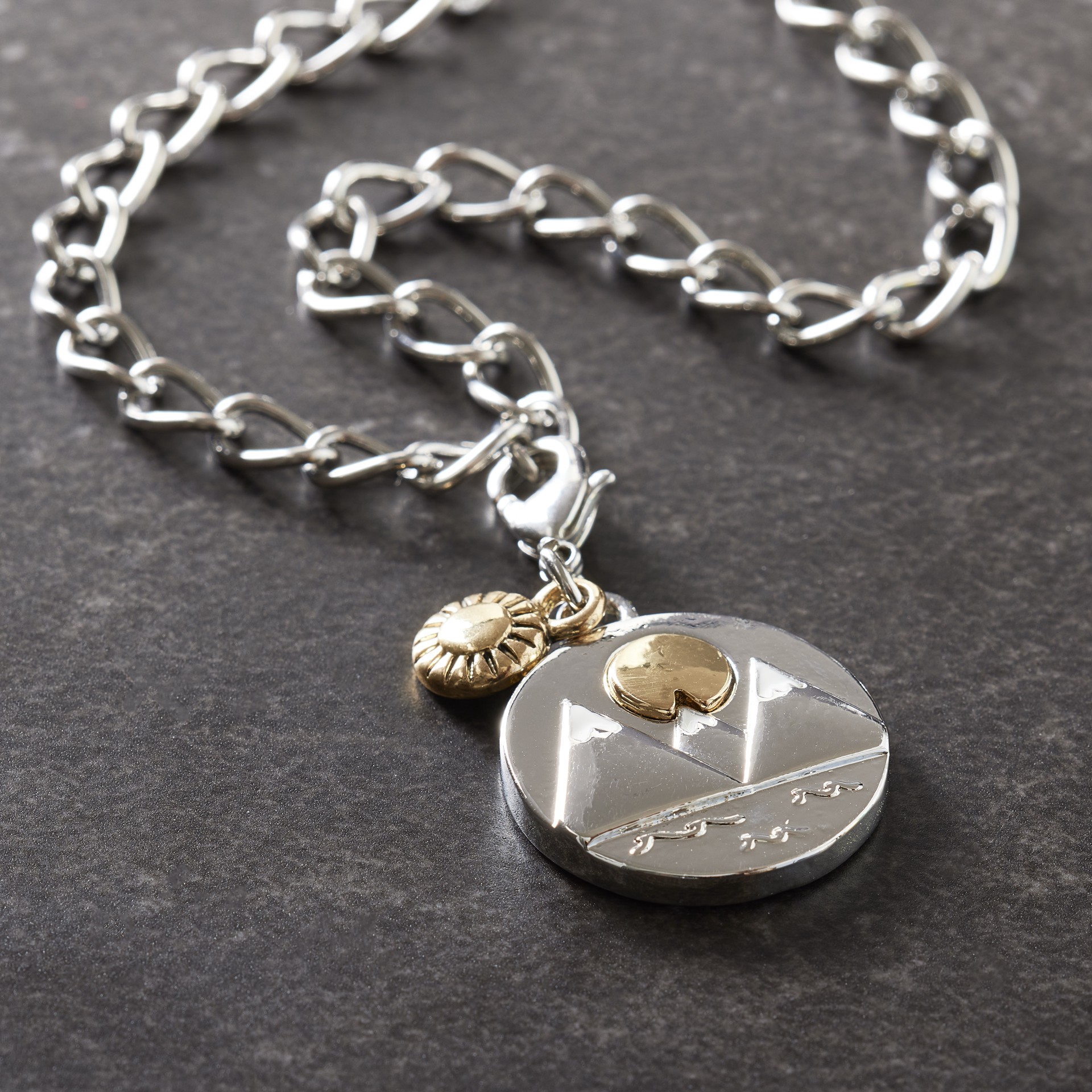 slide 2 of 3, Rhodium & Gold Mountain Charm By Bead Landing, 6 mm charm diameter