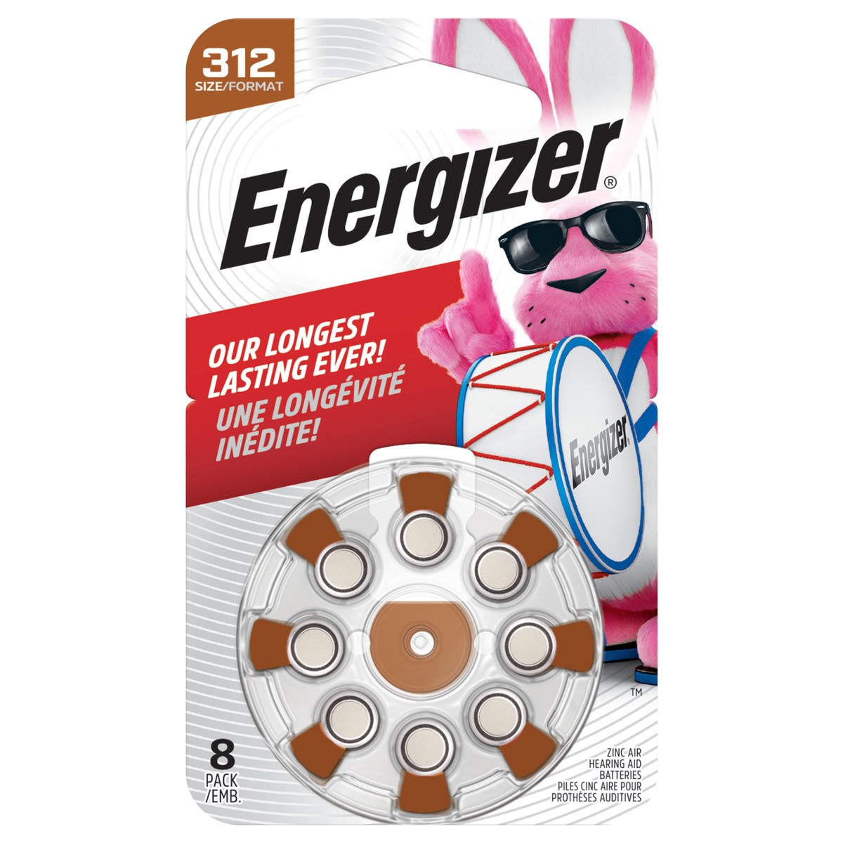 slide 1 of 3, Energizer Hearing Aid Batteries Size 312, Brown Tab, 8 Pack, 8 ct