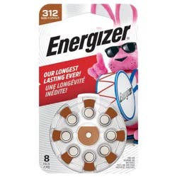 Energizer Hearing Aid Batteries Size 312, Brown Tab, 8 Pack