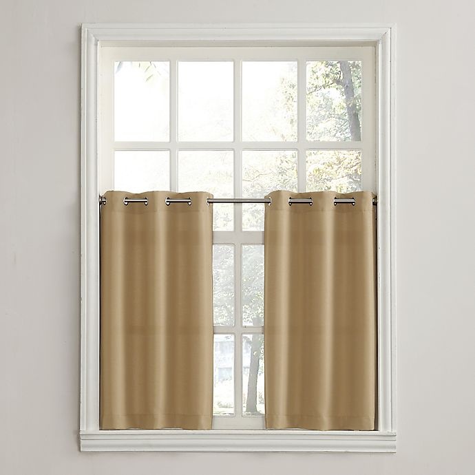 slide 1 of 3, No. 918 Montego Casual Textured Semi-Sheer Grommet Kitchen Tier Pair - Taupe, 36 in