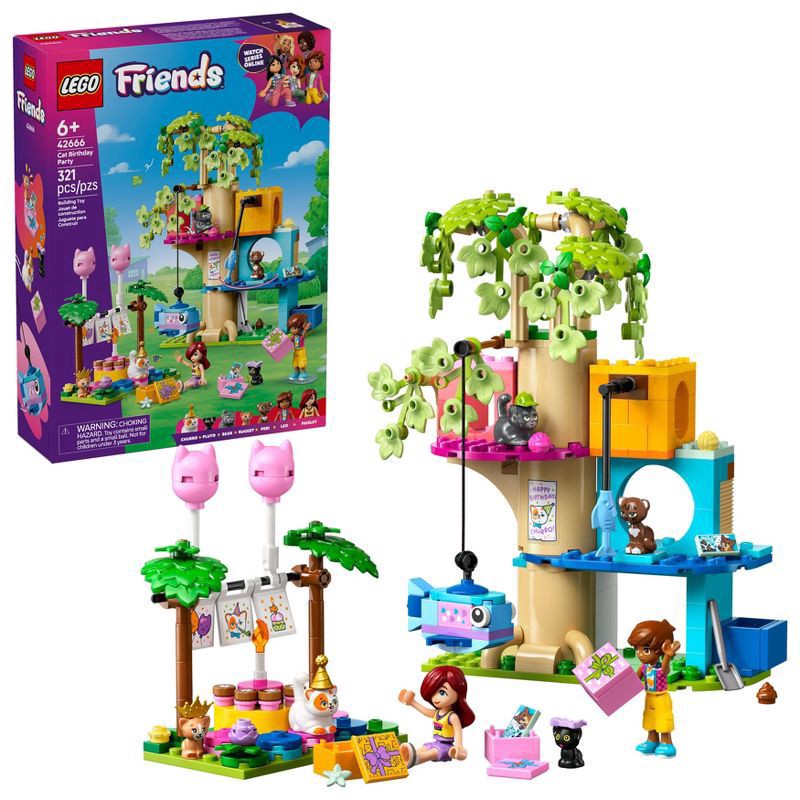 slide 1 of 6, LEGO Friends Cat Birthday Party & Tree House 42666, 1 ct