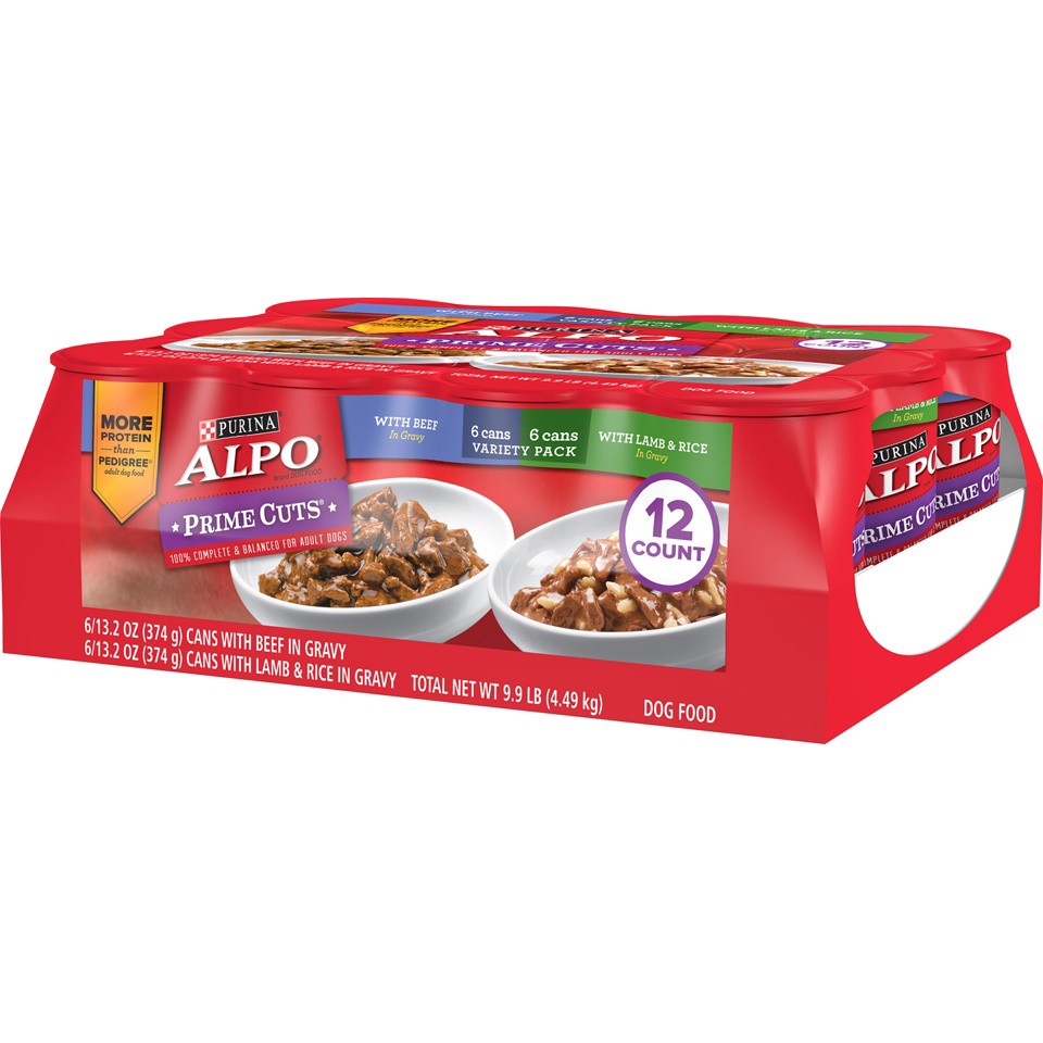 slide 4 of 9, Purina ALPO Gravy Wet Dog Food Variety Pack, Prime Cuts With Beef & With Lamb & Rice, 158.4 oz