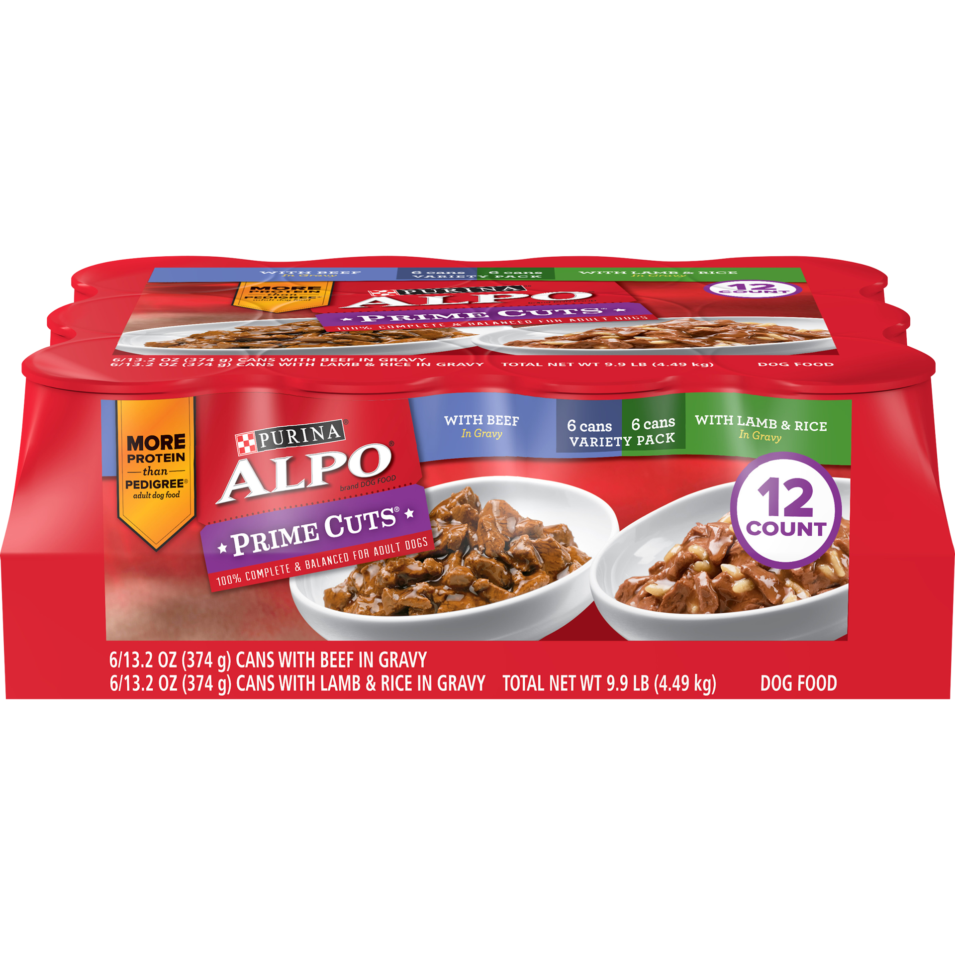 slide 1 of 9, Purina ALPO Gravy Wet Dog Food Variety Pack, Prime Cuts With Beef & With Lamb & Rice, 158.4 oz