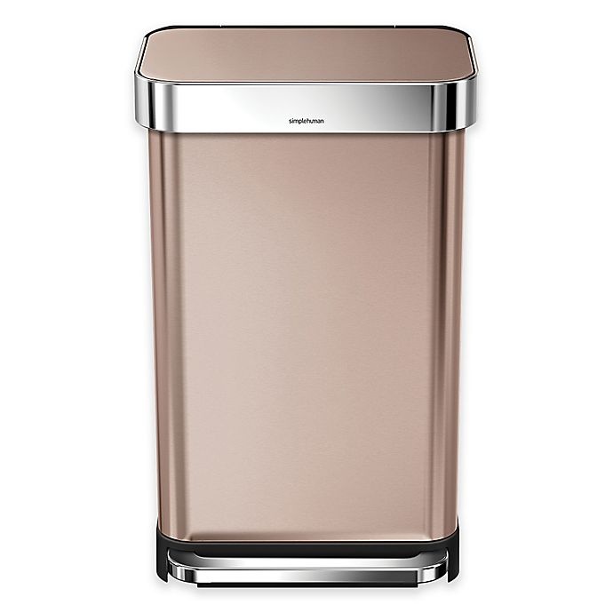 slide 1 of 2, simplehuman Rectangular Liner Rim Step Trash Can with Liner Pocket - Rose Gold, 45 liter