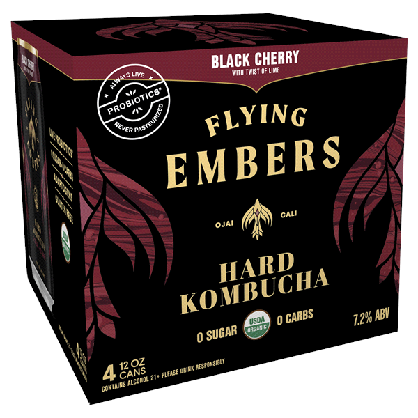 slide 1 of 1, Flying Embers Black Cherry with Lime Hard Kombucha, 4 ct; 12 oz