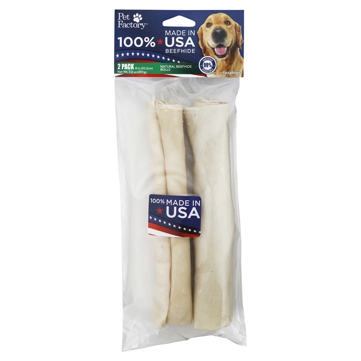 slide 1 of 2, Pet Factory American 8" Beefhide Rolls USA, 2 ct