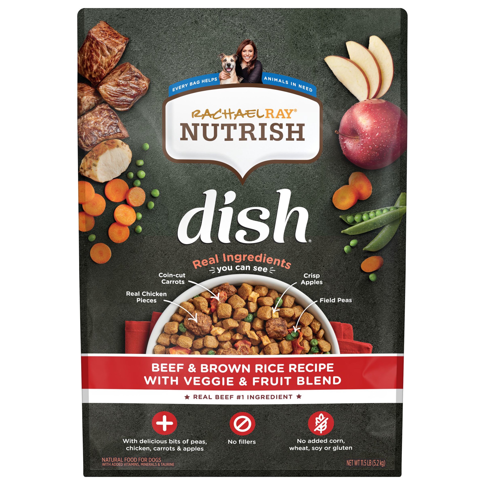 slide 1 of 10, Rachael Ray Nutrish Dish Beef & Brown Rice Recipe With Veggie & Fruit Blend Dry Dog Food, 11.5 lb. Bag, 11.5 lb