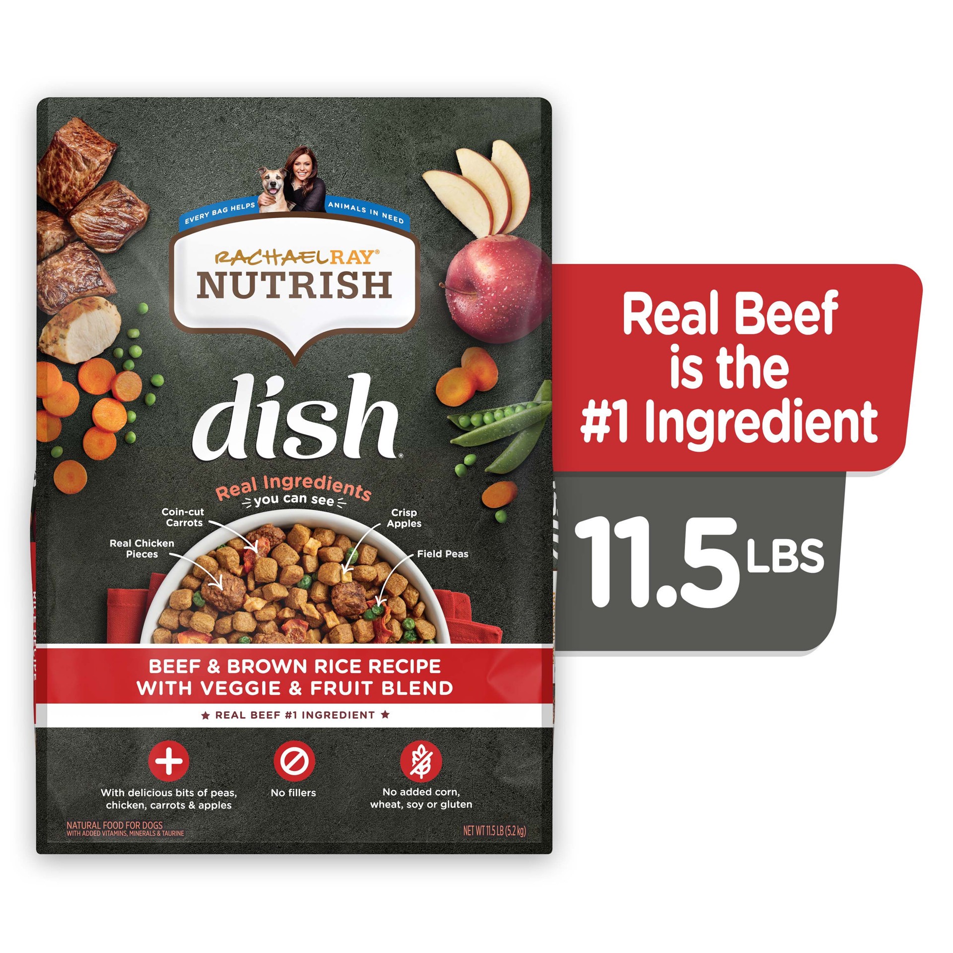 slide 9 of 10, Rachael Ray Nutrish Dish Beef & Brown Rice Recipe With Veggie & Fruit Blend Dry Dog Food, 11.5 lb. Bag, 11.5 lb