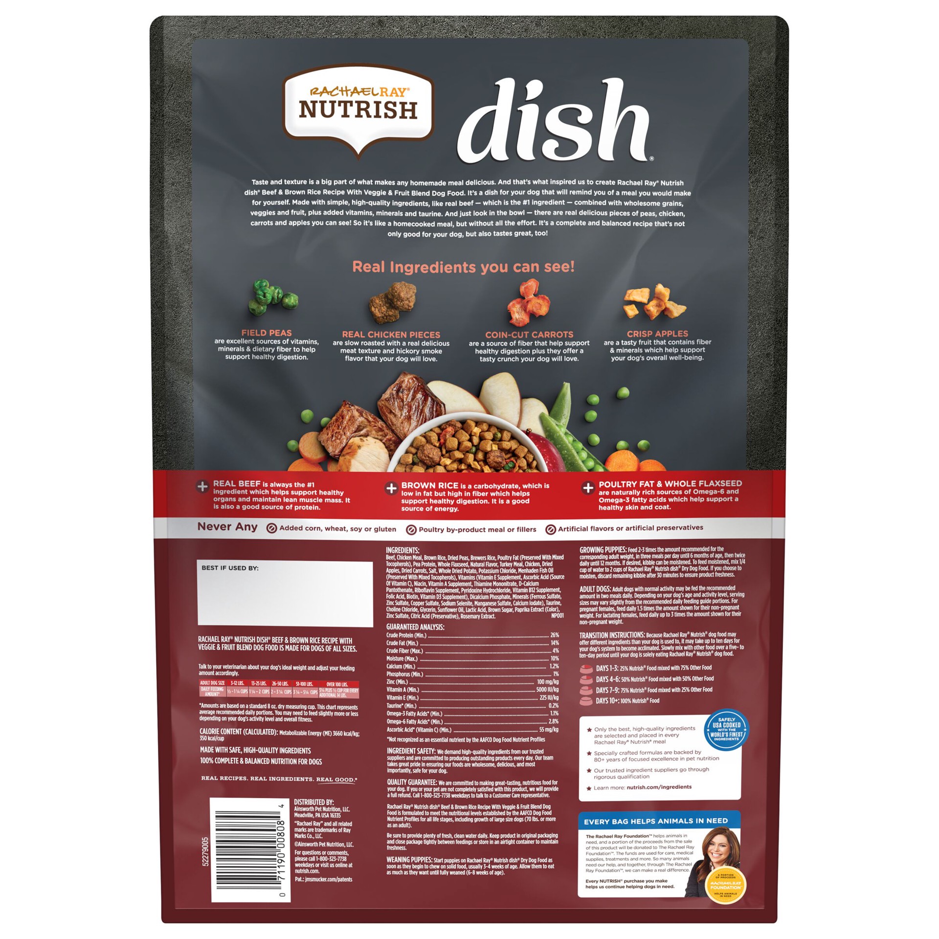 slide 6 of 10, Rachael Ray Nutrish Dish Beef & Brown Rice Recipe With Veggie & Fruit Blend Dry Dog Food, 11.5 lb. Bag, 11.5 lb