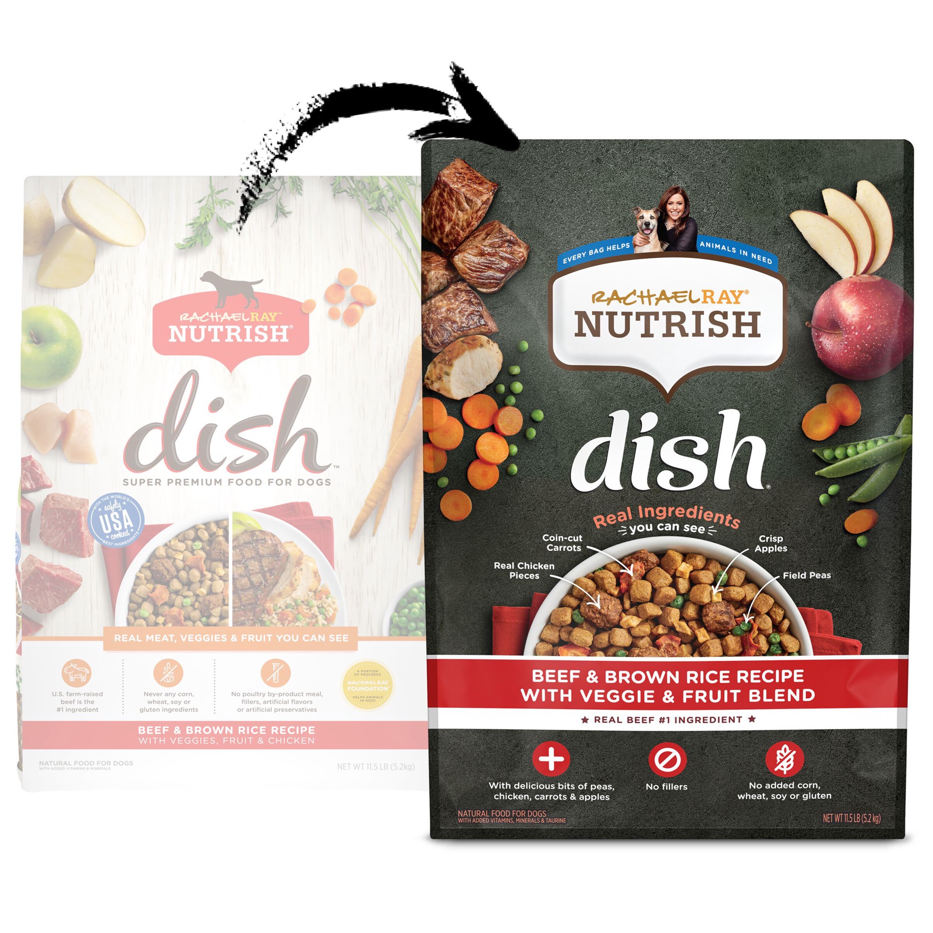 slide 8 of 10, Rachael Ray Nutrish Dish Beef & Brown Rice Recipe With Veggie & Fruit Blend Dry Dog Food, 11.5 lb. Bag, 11.5 lb