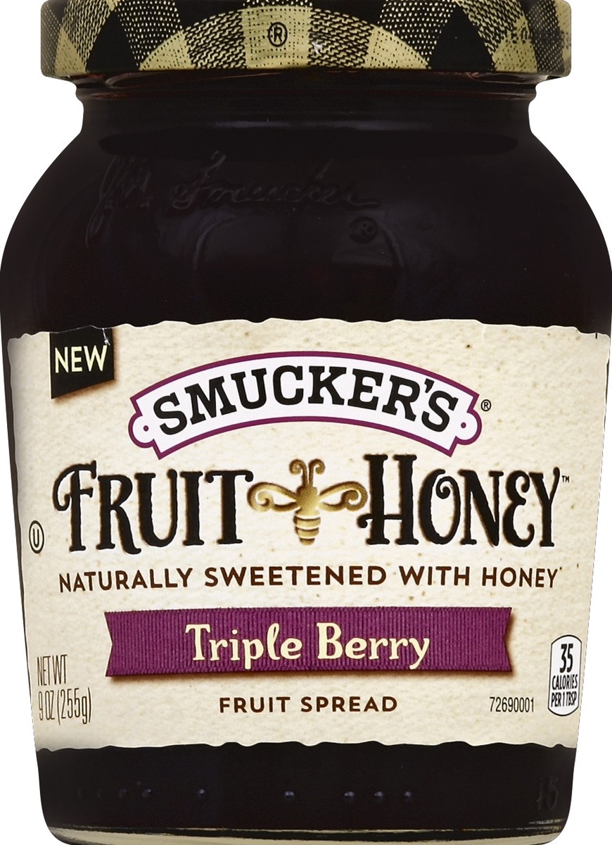 slide 5 of 6, Smucker's Fruit & Honey Triple Berry Fruit Spread, 9 oz