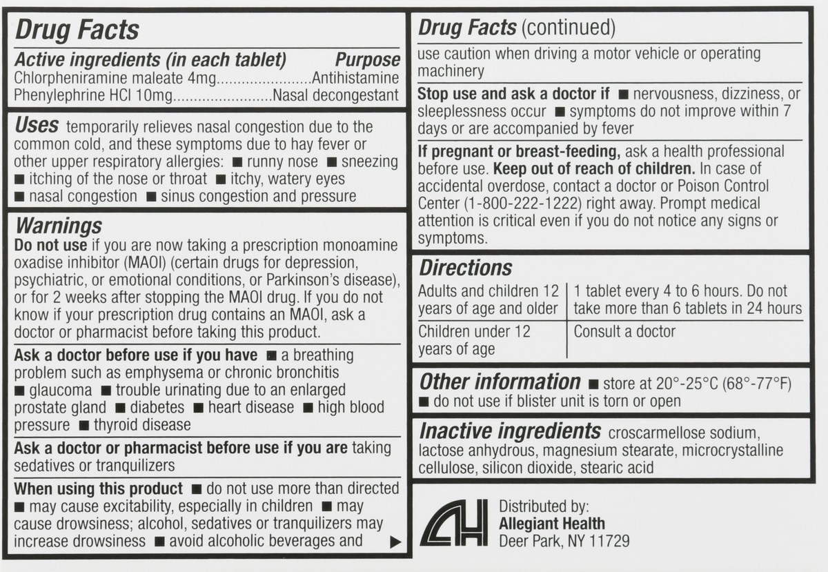 slide 13 of 13, HealthA2Z Cold & Allergy Nasal Decongestant Antihistamine 24 Tablets 24 ea, 24 ct