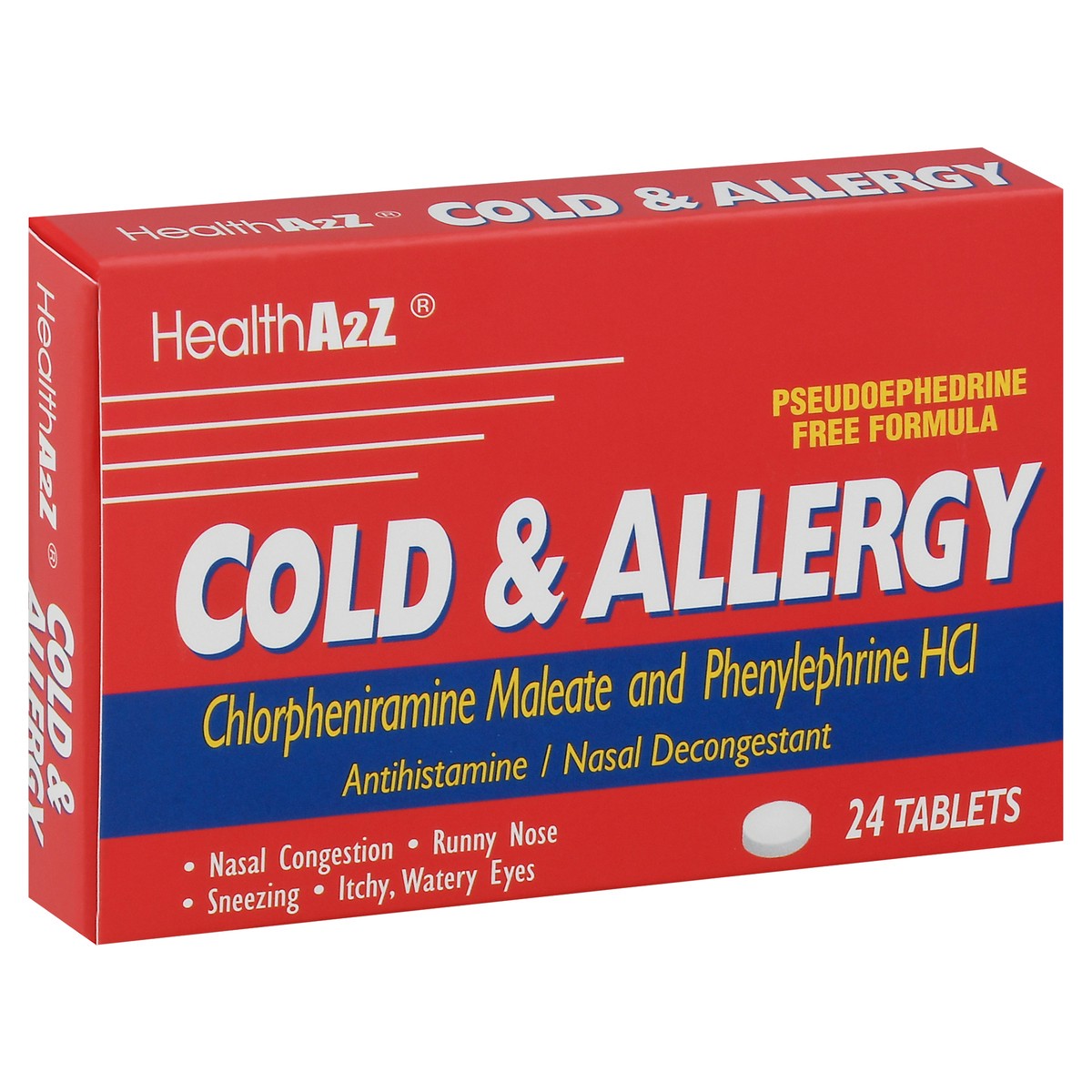 slide 12 of 13, HealthA2Z Cold & Allergy Nasal Decongestant Antihistamine 24 Tablets 24 ea, 24 ct