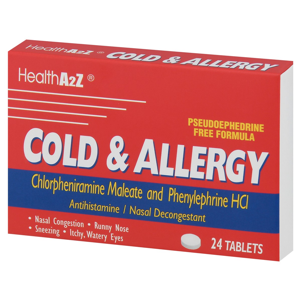 slide 7 of 13, HealthA2Z Cold & Allergy Nasal Decongestant Antihistamine 24 Tablets 24 ea, 24 ct