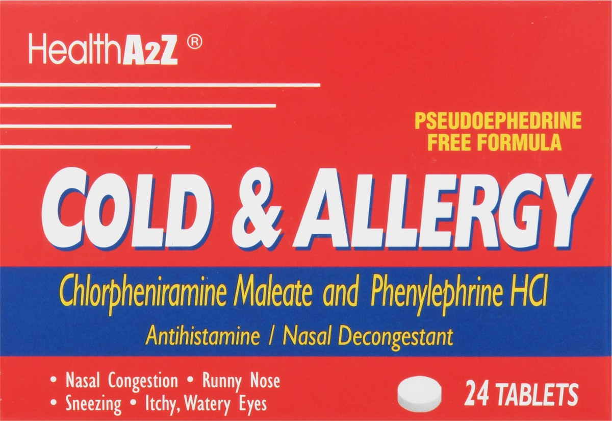 slide 3 of 13, HealthA2Z Cold & Allergy Nasal Decongestant Antihistamine 24 Tablets 24 ea, 24 ct