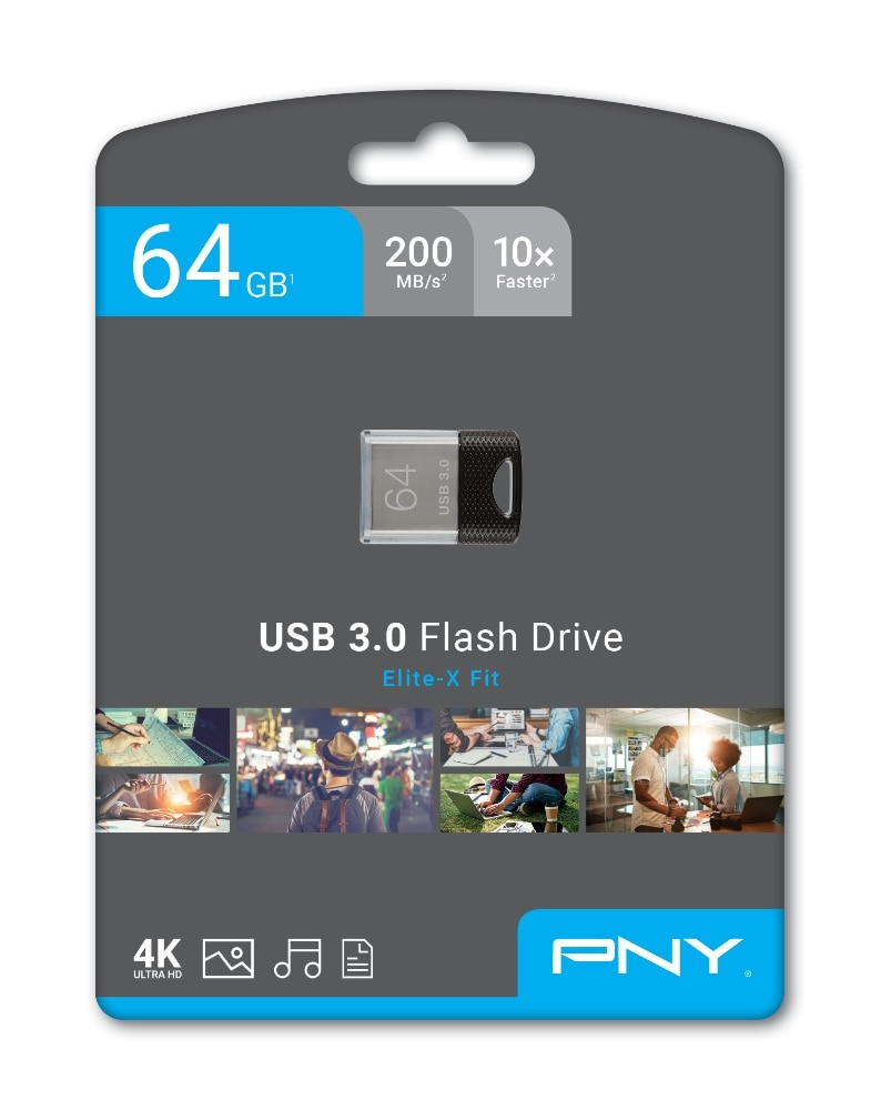 slide 1 of 1, PNY Elite-X Fit Usb 3.0 Flash Drive, 64Gb, Gray, P-Fdi64Gexfit-Ge, 1 ct