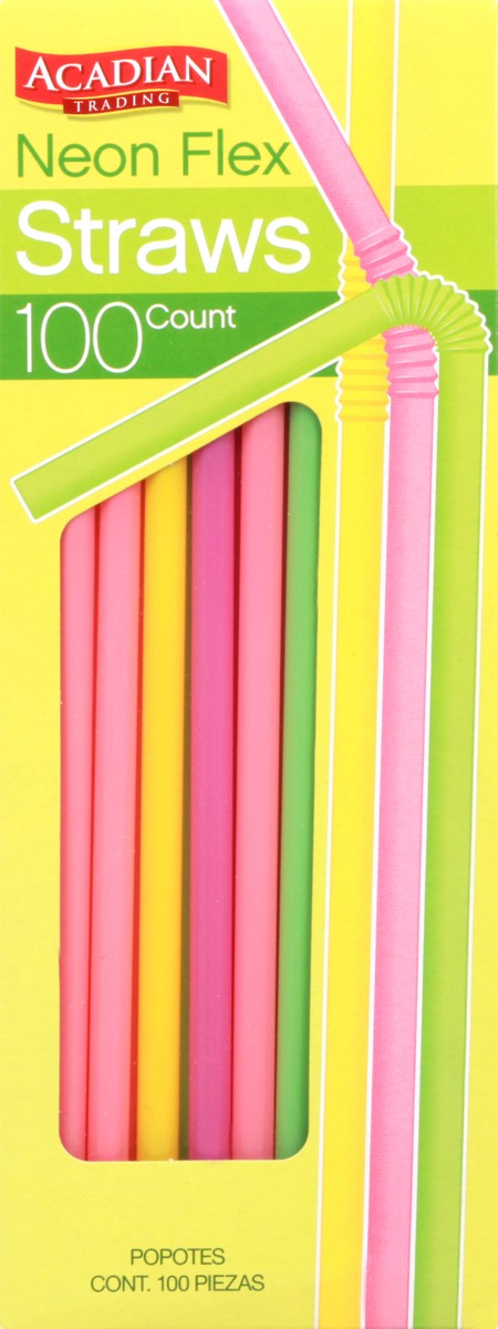 slide 1 of 8, Acadian Trading Neon Flex Straws 100 ea, 100 ct