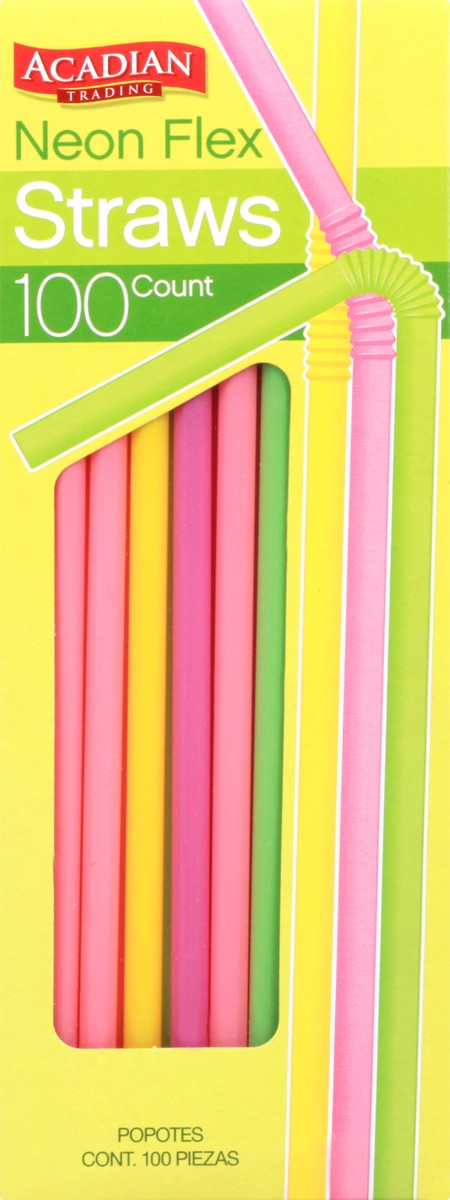 slide 8 of 8, Acadian Trading Neon Flexible Straws, 80 ct