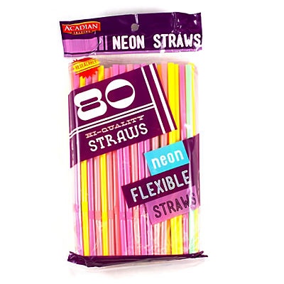 slide 1 of 1, Acadian Trading Neon Flexible Straws, 80 ct