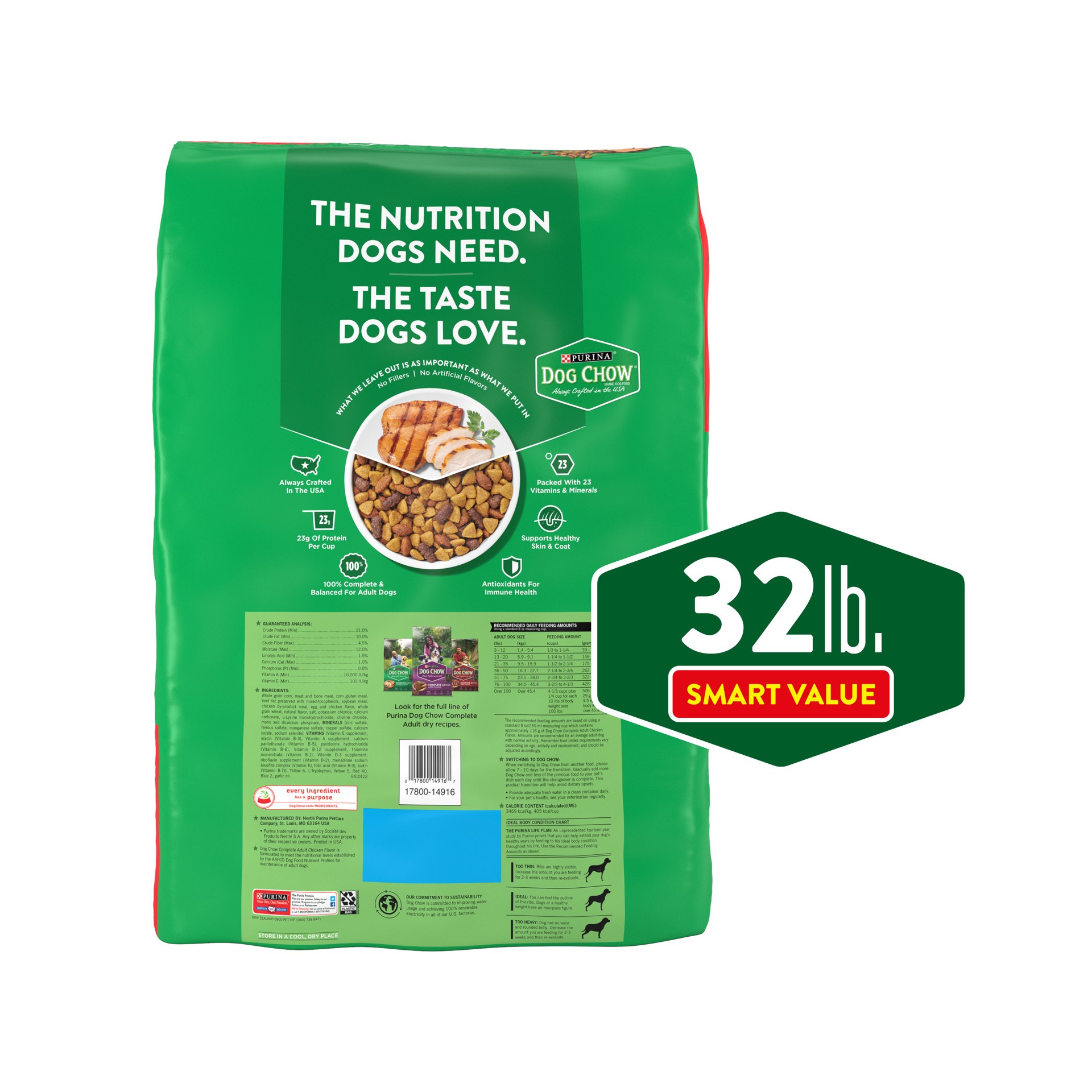 slide 4 of 8, Purina Dog Chow Complete Adult Dry Dog Food Kibble With Chicken Flavor,, 32 lb