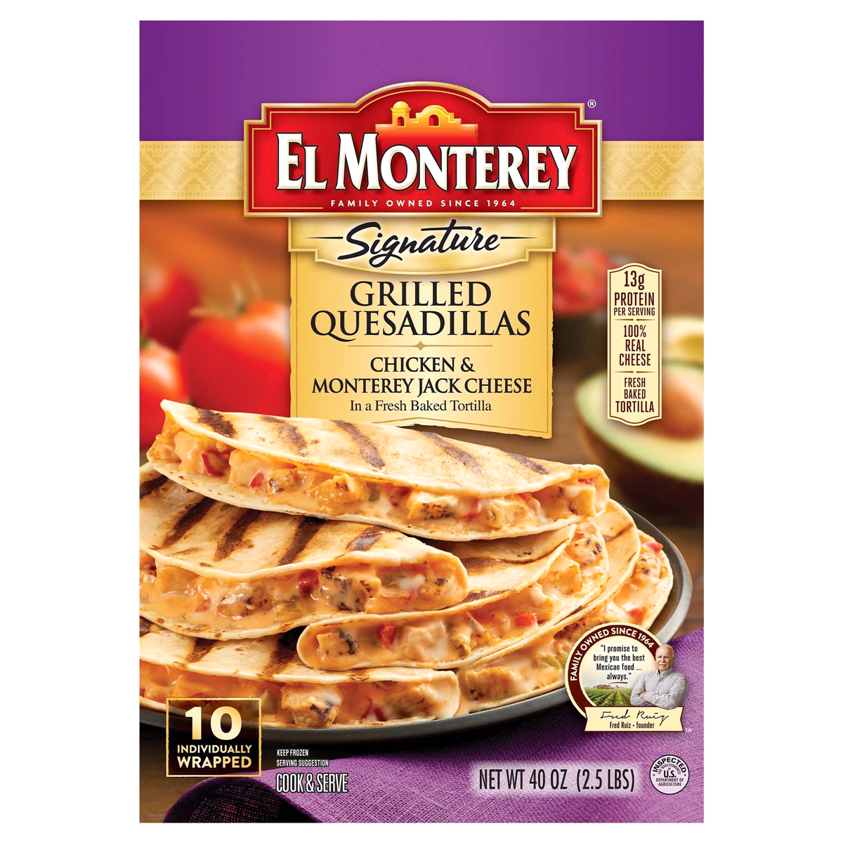 slide 1 of 4, El Monterey Chicken & Monterey Jack Cheese Quesadilla, 40 oz