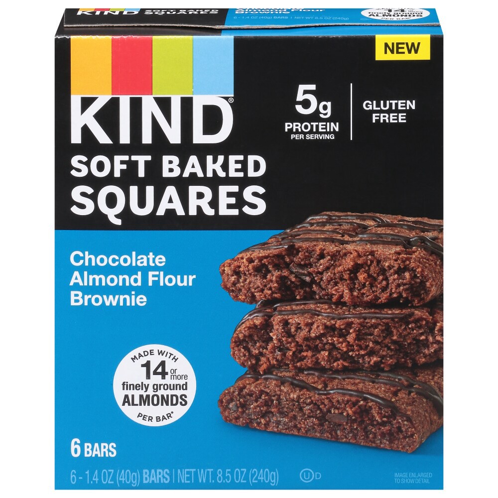 slide 2 of 3, KIND Soft Baked Squares, Chocolate Almond Flour Brownie, Gluten Free Snacks, 8.5oz Box (6 Bars), 6 ct